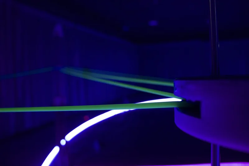 Blue light and green laser beams