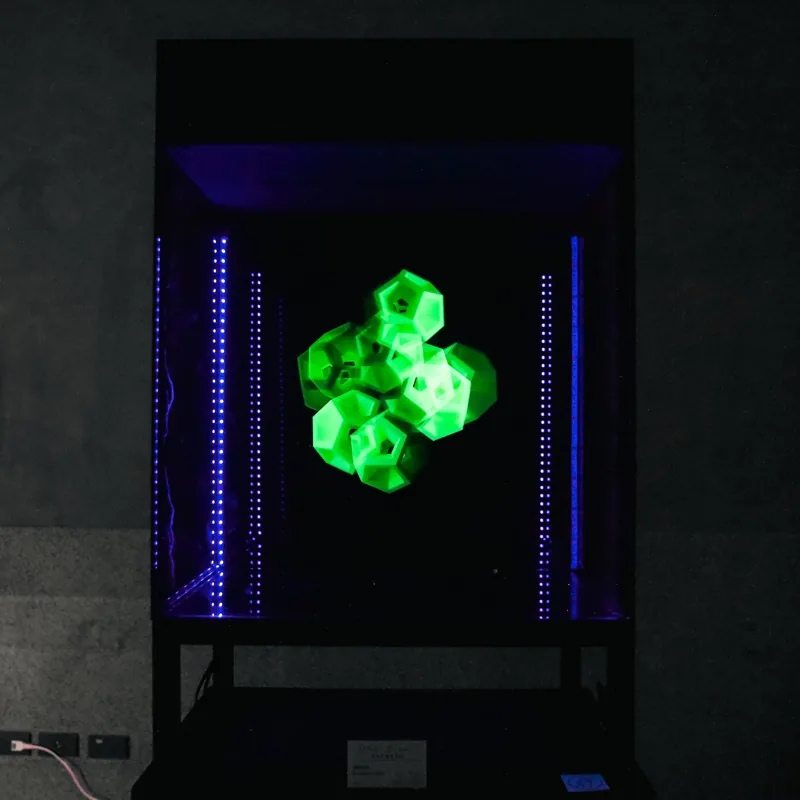 Green projected imagery in an exhibition space