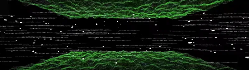 Green lines and white particle visuals